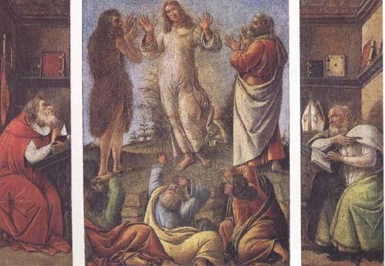 Transfiguration,with St Jerome(at left) and St Augustine(at right), Sandro Botticelli